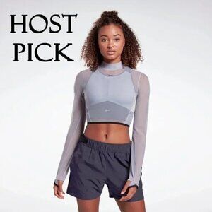 NWT Reebok lilac mesh sheer cropped slim fit running top